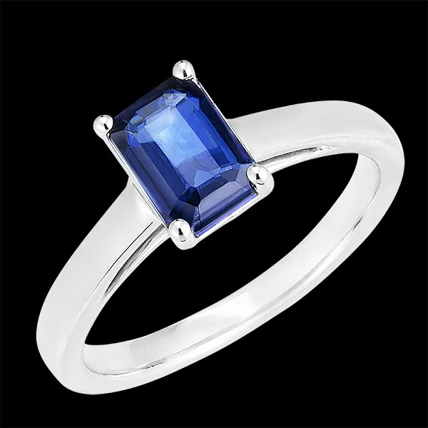 « L'Atelier » n. 168604 - Anello Oro bianco 9 carati - Zaffiro blu Rettangolo 1 Carati