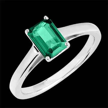 « L'Atelier » nº 169203 - Bague Or blanc 750 ‰ (18 carats) - Émeraude Rectangle 1 carat
