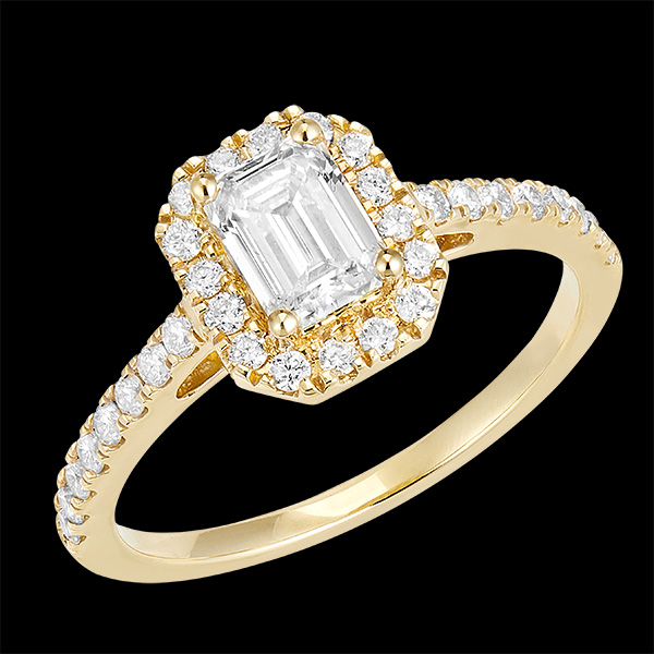 « L'Atelier » nº 170102 - Bague Or jaune 375 ‰ (9 carats) - Diamant Rectangle 0.5 carat - Halo Diamant - Sertissage Diamant