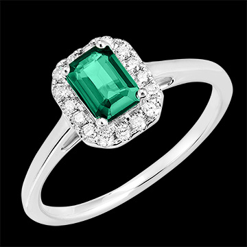 « L'Atelier » n.º 170964 - Anillo Oro blanco 9 quilates (375) - Esmeralda Rectángulo 0.5 quilates - Halo Diamante