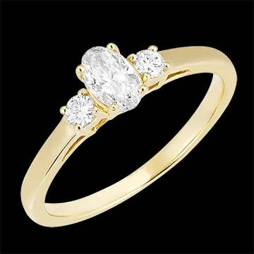 « L'Atelier » n.º 180322 - Anillo Oro amarillo 9 quilates - Diamante de laboratorio Ovalo 0.3 quilates - Piedras laterales Diamante de laboratorio