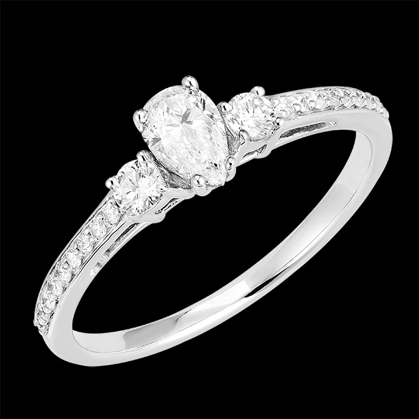 « L'Atelier » nº 180428 - Bague Or blanc 375 ‰ (9 carats) - Diamant synthétique Poire 0.3 carat - Pierres de côté Diamant synthétique - Sertissage Diamant synthétique