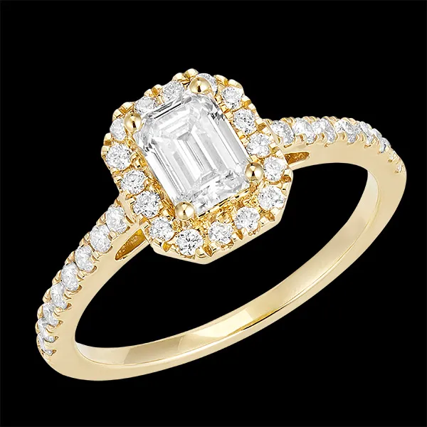 « L'Atelier » n. 190101 - Anello Oro giallo 18 carati - Diamante di laboratorio Rettangolo 0.5 Carati - Halo Diamante di laboratorio - Incastonatura Diamante di laboratorio