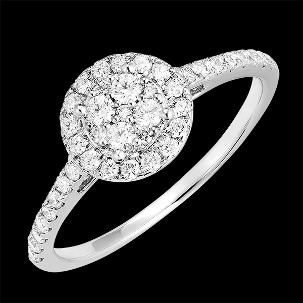 « L'Atelier » n.º 211407 - Anillo Oro blanco 18 quilates (750) - Conjunto de diamantes naturales Redondo equivalente 0.5 - Halo Diamante - Engastado Diamante