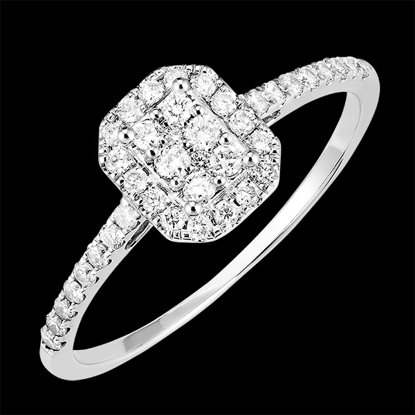 « L'Atelier » nº 211504 - Bague Or blanc 375 ‰ (9 carats) - Cluster de diamants naturels Rectangle équivalent 0.5 - Halo Diamant - Sertissage Diamant