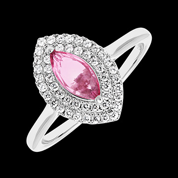 « L'Atelier » n. 416481 - Anello Oro bianco 18 carati (750) - Zaffiro rosa Marchesa 0.5 Carati - Halo Diamante