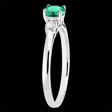 « L'Atelier » Nº164224 - Anillo Oro blanco 9 quilates - Esmeralda redondo 0.5 quilates - Piedras laterales Diamante