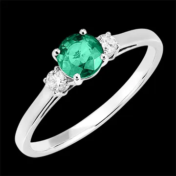 « L'Atelier » Nº164224 - Ring Witgoud 9 karaat - Smaragd rond 0.5 Karaat - Aanleunende edelstenen Diamant