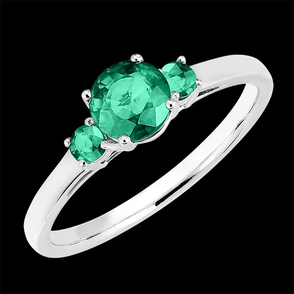 « L'Atelier » Nº164284 - Anillo Oro blanco 9 quilates - Esmeralda redondo 0.5 quilates - Piedras laterales Esmeralda