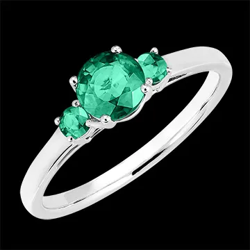 « L'Atelier » Nº164284 - Ring Witgoud 9 karaat - Smaragd rond 0.5 Karaat - Aanleunende edelstenen Smaragd