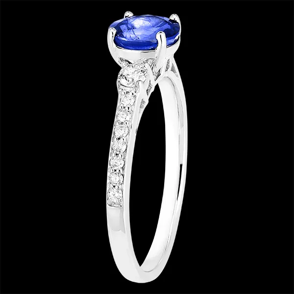 « L'Atelier » Nº168427 - Anillo Oro blanco 18 quilates - Zafiro azul redondo 1 quilates - Piedras laterales Diamante - Engastado Diamante