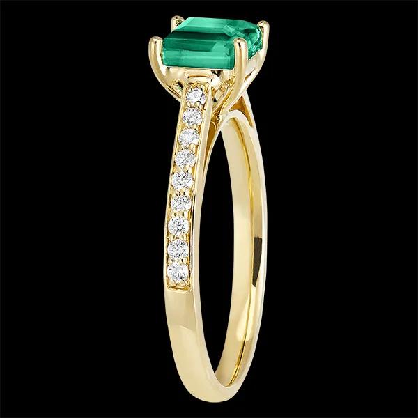 « L'Atelier » Nº169105 - Ring Gelbgold 750/-(18Kt) - Smaragd Prinzess 1 Karat - Fassung Diamant