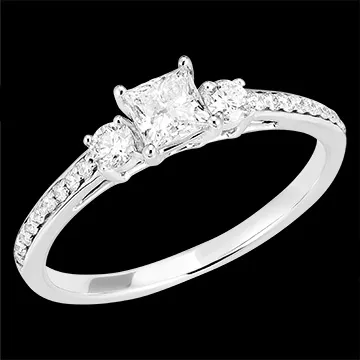« L'Atelier » Nº180128 - Inel Aur alb 9 carate - Diamante de laborator Princess 0.3 carate - Pietre laterale Diamante de laborator - Încrustare Diamante de laborator