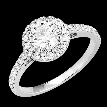 « L'Atelier » Nº190007 - Bague Or blanc 18 carats - Diamant synthétique Rond 0.5 carat - Halo Diamant synthétique - Sertissage Diamant synthétique