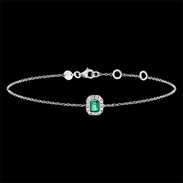 « L'Atelier » Nº200843 - Bracciale Oro bianco 18 carati - Smeraldo Rettangolo 0.3 Carati - Halo Diamante - Catena Rolò