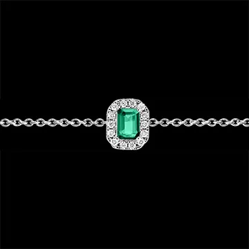 « L'Atelier » Nº200843 - Bracelet Or blanc 18 carats - Émeraude Rectangle 0.3 carat - Halo Diamant - Chaîne Forçat