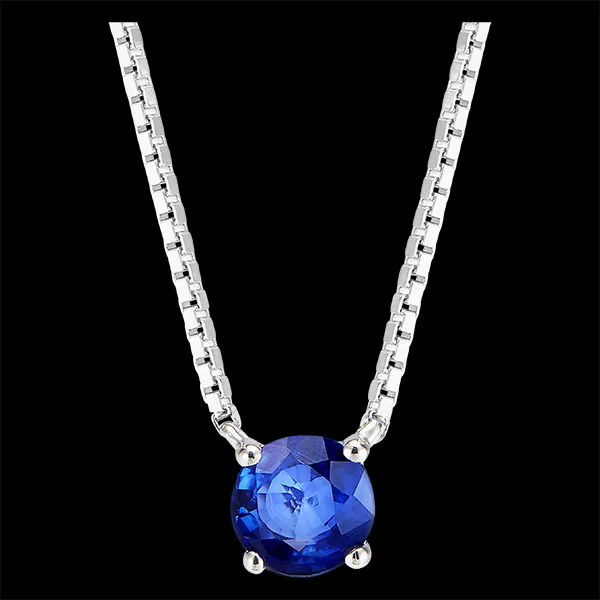 « L'Atelier » Nº202023 - Collier Or blanc 18 carats - Saphir bleu Rond 0.3 carat - Chaîne Vénitienne