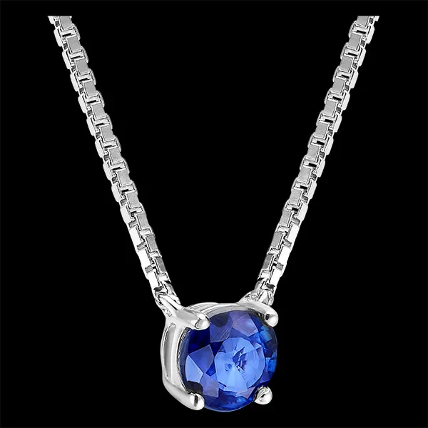 « L'Atelier » Nº202023 - Collier Or blanc 18 carats - Saphir bleu Rond 0.3 carat - Chaîne Vénitienne