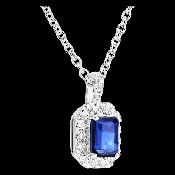 « L'Atelier » Nº206312 - Pendant White gold 9 carats - Blue Sapphire Baguette 0.3 Carats - Halo Diamond white - Setting Diamond white - Chain Rolo