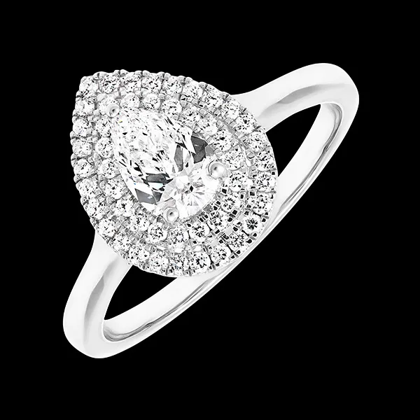 « L'Atelier » Nº407109 - Anello Oro bianco 9 carati - Diamante di laboratorio Goccia 0.5 Carati - Halo Diamante di laboratorio