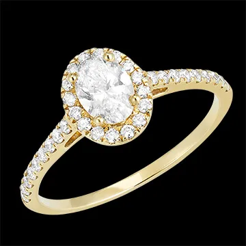 « L'Atelier » No. 170150 - Ring Yellow gold 9 carats - Diamond white Oval 0.5 Carats - Halo Diamond white - Setting Diamond white