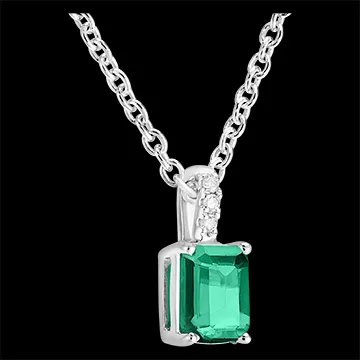 « L'Atelier » No. 207416 - Pendant White gold 9 carats - Emerald Baguette 0.3 Carats - Setting Diamond white - Chain Rolo