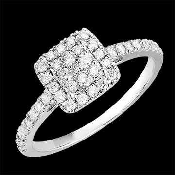 « L'Atelier » No. 211455 - Ring White gold 18 carats - Cluster of natural diamonds Princess equivalent 0.5 - Halo Diamond white - Setting Diamond white