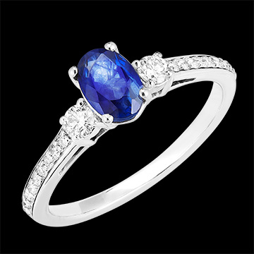 « L'Atelier » Nr. 1002457 - Ring Weißgold 750 (18K) - Synthetischer Saphir Oval 0.5 Karat - Seitliche Steine Labordiamant - Fassung Labordiamant
