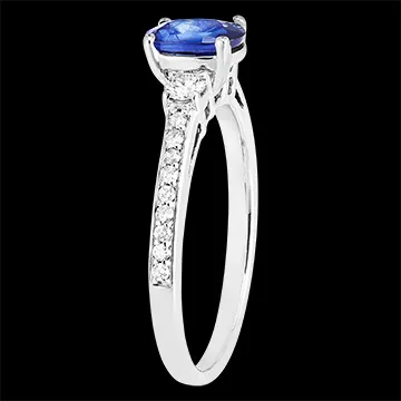 « L'Atelier » nr. 163927 - Ring Witgoud 18 karaat - Blauwe saffier Ovaal 0.5 Karaat - Aanleunende edelstenen Diamant - Setting Diamant