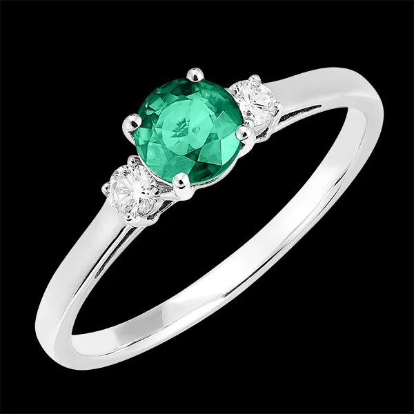 « L'Atelier » nr. 164224 - Ring Witgoud 9 karaat - Smaragd rond 0.5 Karaat - Aanleunende edelstenen Diamant
