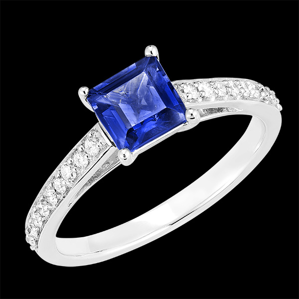 « L'Atelier » Nr. 168507 - Ring Weißgold 750 (18K) - Blauer Saphir Prinzess 1 Karat - Fassung Diamant