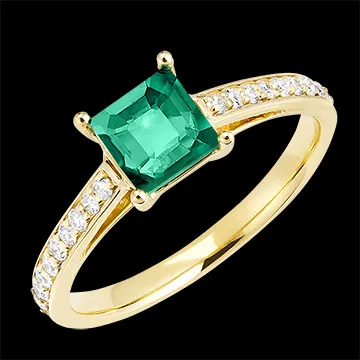 « L'Atelier » Nr. 169105 - Ring Gelbgold 750/-(18Kt) - Smaragd Prinzess 1 Karat - Fassung Diamant