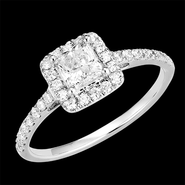 « L'Atelier » Nr. 170056 - Ring Weißgold 375 (9K) - Diamant Prinzess 0.5 Karat - Halo Diamant - Fassung Diamant
