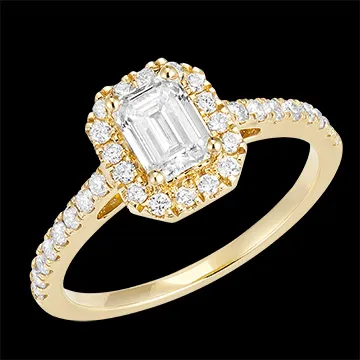 « L'Atelier » nr. 170101 - Ring Geelgoud 18 karaat - Diamant Rechthoekig 0.5 Karaat - Halo Diamant - Setting Diamant