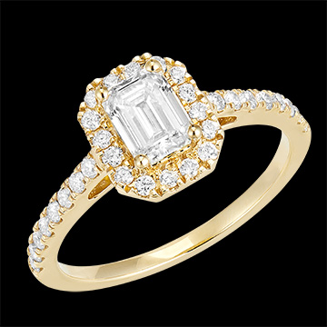 « L'Atelier » nr. 170102 - Ring Geelgoud 9 karaat (375) - Diamant Rechthoekig 0.5 Karaat - Halo Diamant - Setting Diamant