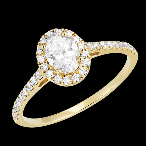 « L'Atelier » nr. 170150 - Ring Geelgoud 9 karaat (375) - Diamant Ovaal 0.5 Karaat - Halo Diamant - Setting Diamant