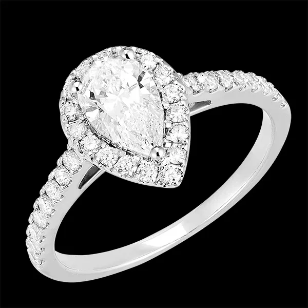 « L'Atelier » nr. 170199 - Ring Witgoud 18 karaat (750) - Diamant Peer 0.5 Karaat - Halo Diamant - Setting Diamant