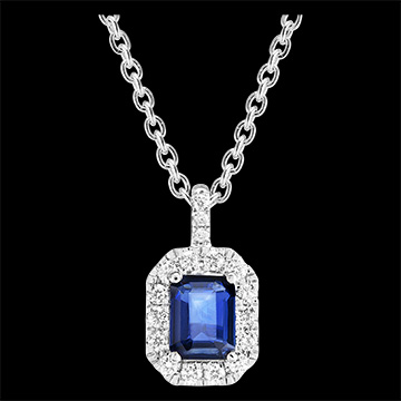 « L'Atelier » nr. 206311 - Hanger Witgoud 18 karaat (750) - Blauwe saffier Rechthoekig 0.3 Karaat - Halo Diamant - Setting Diamant - Ketting Gourmet