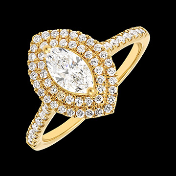 « L'Atelier » Nr. 407374 - Ring Gelbgold 750 (18K) - Labordiamant Marquise 0.5 Karat - Halo Labordiamant - Fassung Labordiamant