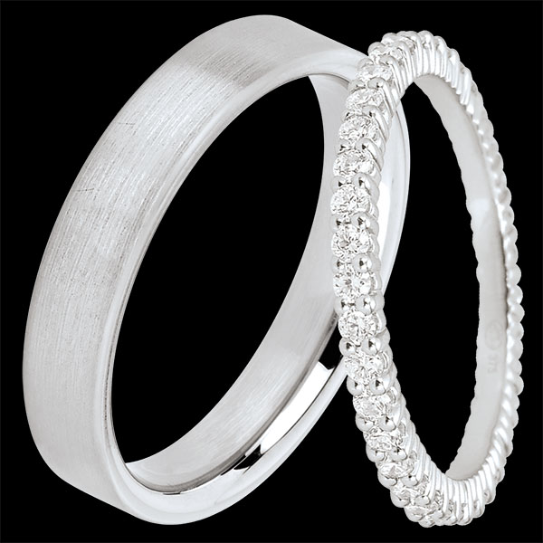 Atelier & Radieuse Trouwring Duo – witgoud & diamanten – 9 karaat