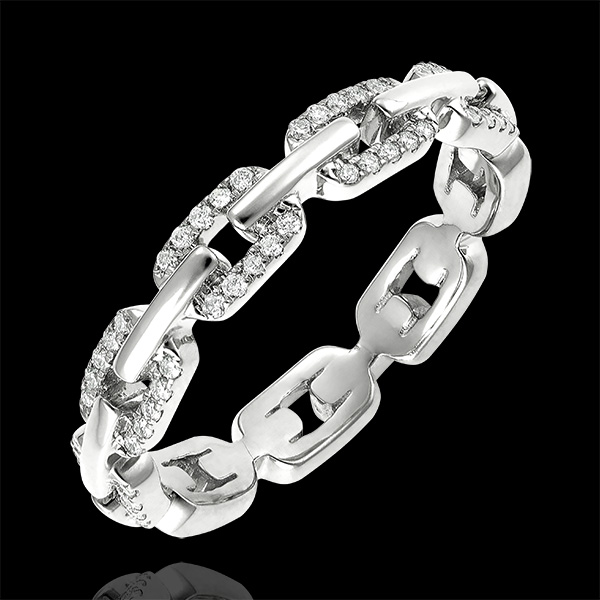 Ring Auge des Orients - Kubanische Kettenglieder mit Diamanten Variation - 9 Karat Weißgold und Diamanten