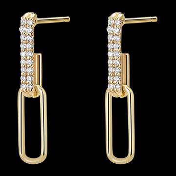 Ohrstecker Auge des Orients, hängend - 2 Kettenglieder - Pia - Gelbgold, 9 Karat, mit Diamanten