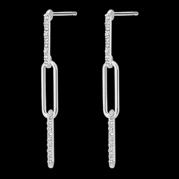 Ohrstecker Auge des Orients, hängend - 3 Kettenglieder - Pia - Weißgold, 9 Karat, mit Diamanten