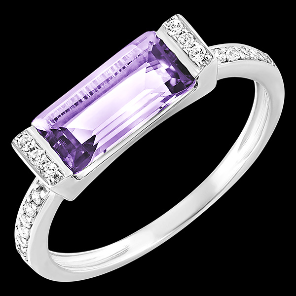 Anillo Ave del Paraíso - Encantada - oro blanco de 9 quilates, amatista y diamantes