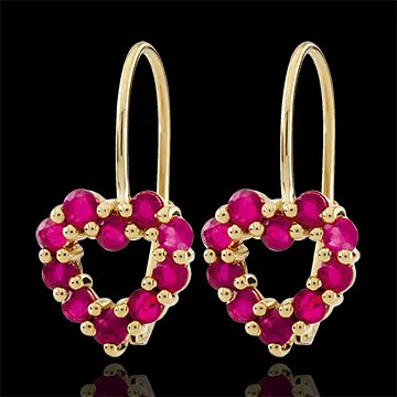 Pendientes Corazón Rosie - oro amarillo 9 quilates y rubíes