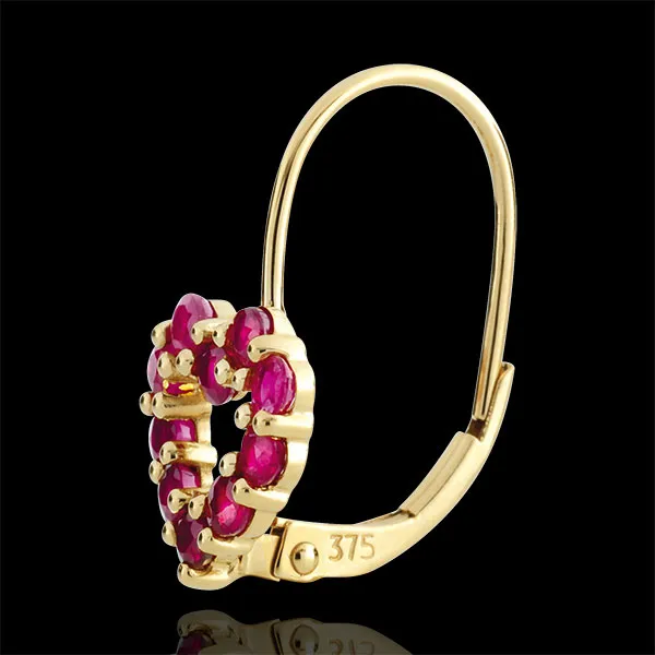 Pendientes Corazón Rosie - oro amarillo 9 quilates y rubíes