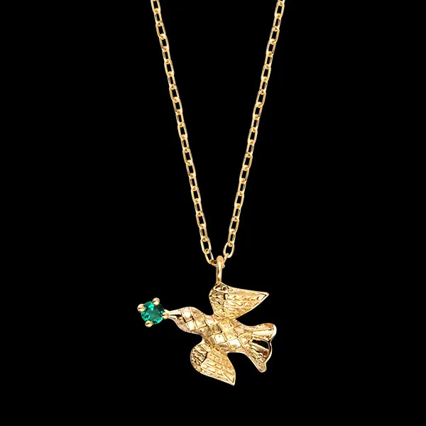 Collar Paloma – Oro amarillo de 9 quilates y esmeralda sintética