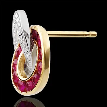 Pendientes Dúoroama - oro blanco y amarillo 9 quilates - rubíes y diamantes