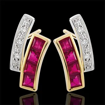 Pendientes Kiona - oro blanco y oro amarillo 9 quilates - rubíes y diamantes
