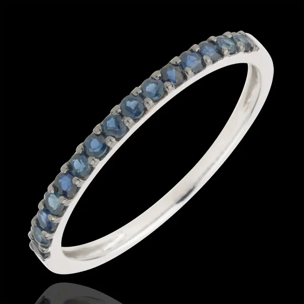 Anillo Aves del Paraíso - una fila - oro blanco 9 quilates y zafiro azul